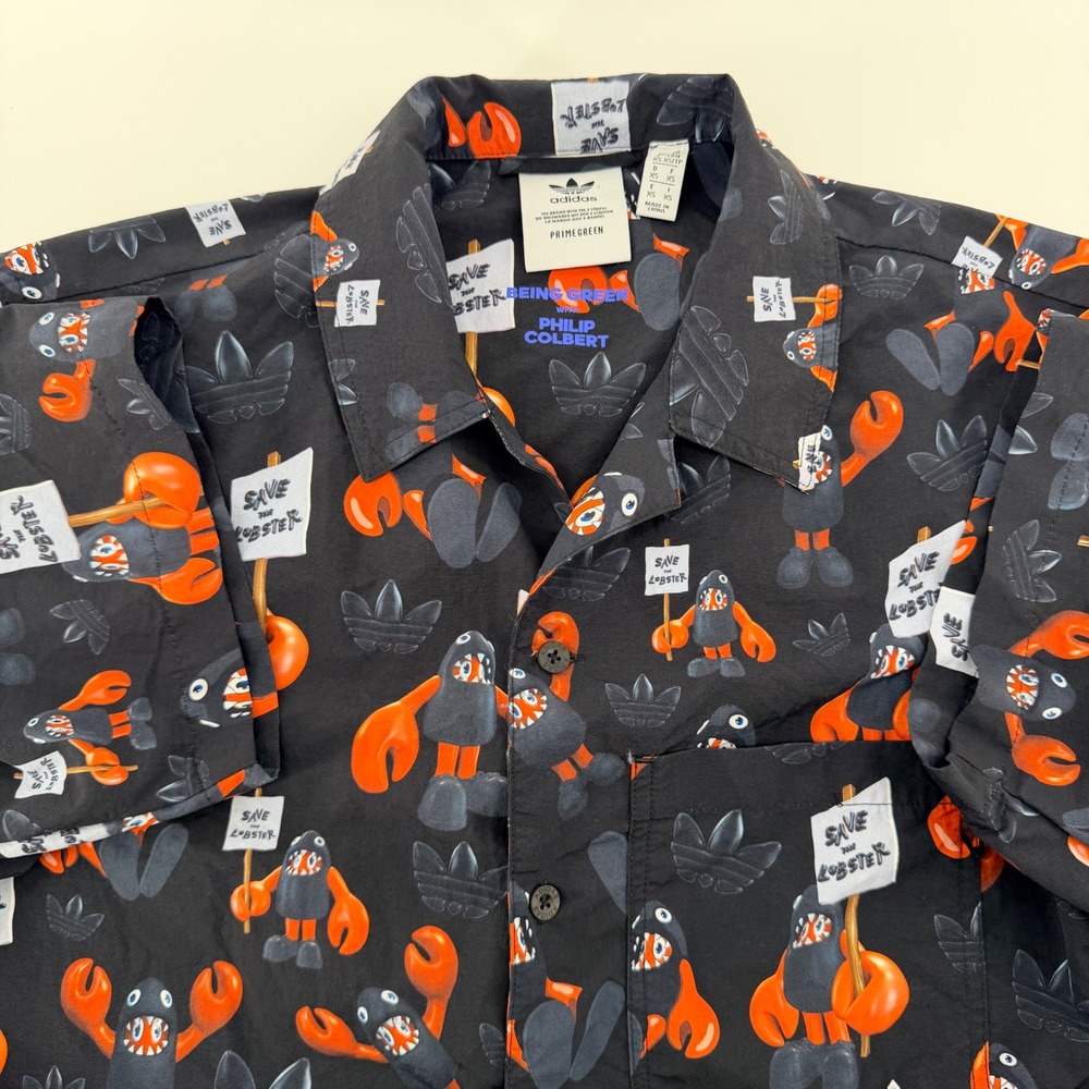 Adidas Philip Colbert Save the Lobster Button‎ Up Shirt Graphic Pop Art XS Black